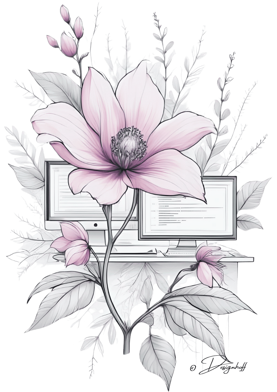 Designhoff Webdesign bloem met laptop op de achtergrond met copyright
